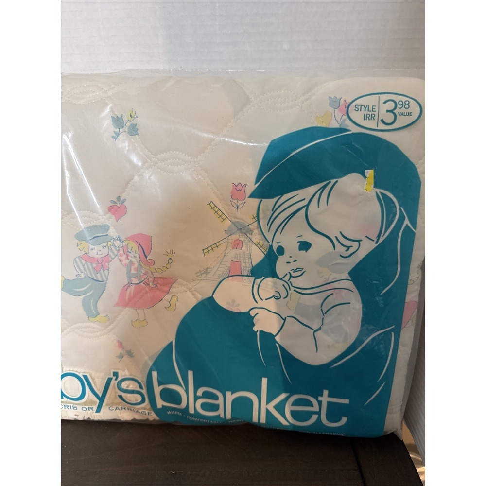 Vintage TRIBORO  Baby‎ Blanket Windmills Nursery, Dutch Crib Or Carriage NIP